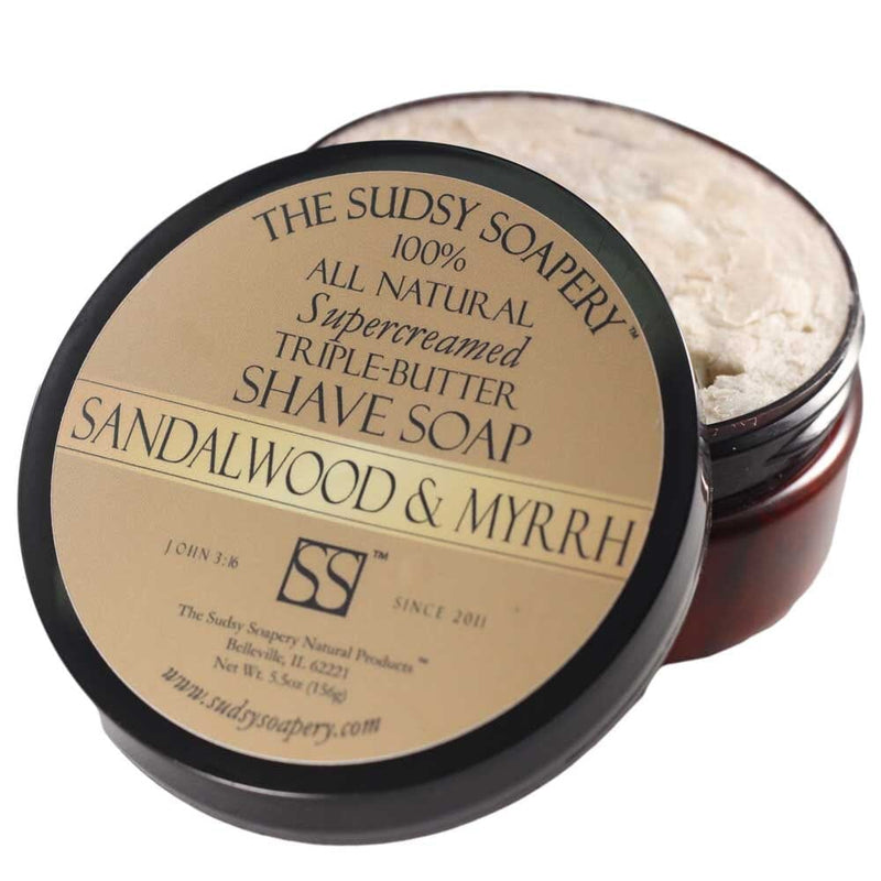 Supercreamed Triple Butter Shaving Sandalwood and Myrrh Shaving Soap The Sudsy Soapery Natural Products, LLC 
