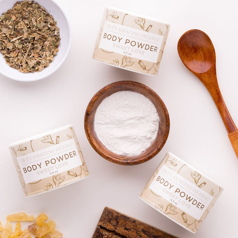 Talc Free Body Powder, Sweet Love Vanilla Body Powder Ora's Amazing Herbal Travel 3 Pack (0.5 oz x 3) 