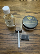 Aylsworth Apex-AL Safety Razor w/ WhollyKaw Shave Soap & Splash Bundle (Man of Mayfair)