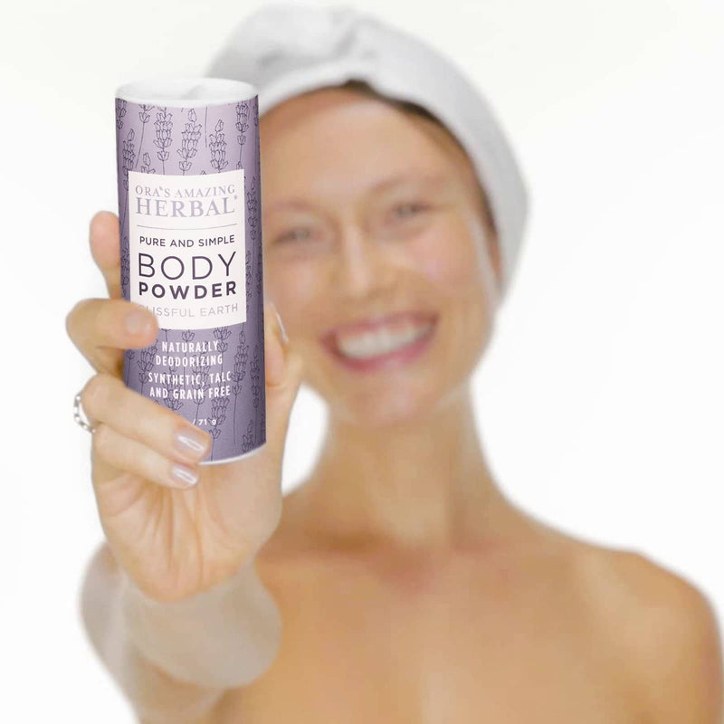 Talc Free Body Powder, Blissful Earth Lavender Scent Bath & Body Ora's Amazing Herbal Full Size 2.5 oz 