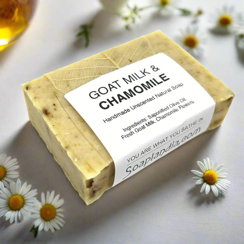 Goat Milk & Olive Oil Bar Soap with Chamomile, Unscented Bath Soap Soaplandia Soap Store 