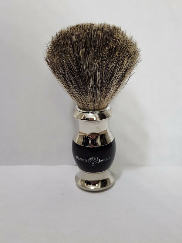 Edwin Jagger Pure Badger Shave Brush in Black and Chrome (light use) Shaving Brush Ice Shave 