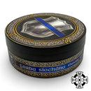 Murphy and McNeil Garda Siochana Shaving Soap, closed jar angled view