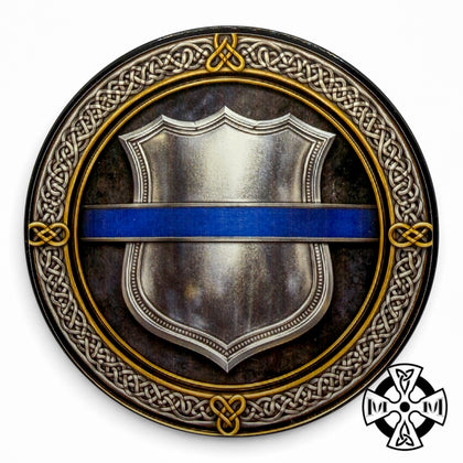 Murphy and McNeil Garda Siochana Shaving Soap, jar lid with blue line shield artwork