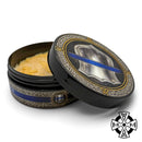 Murphy and McNeil Garda Siochana Shaving Soap, open jar with soap and lid