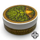 Murphy and McNeil Green Man Shaving Soap Fougere, closed jar side view