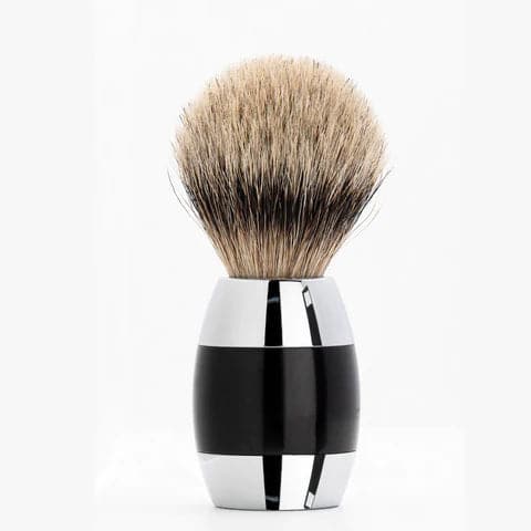 Merkur 120 Shaving Brush, Badger Hair, Silver Tip, Bright Chrome / Black Shaving Brush Murphy and McNeil Store 