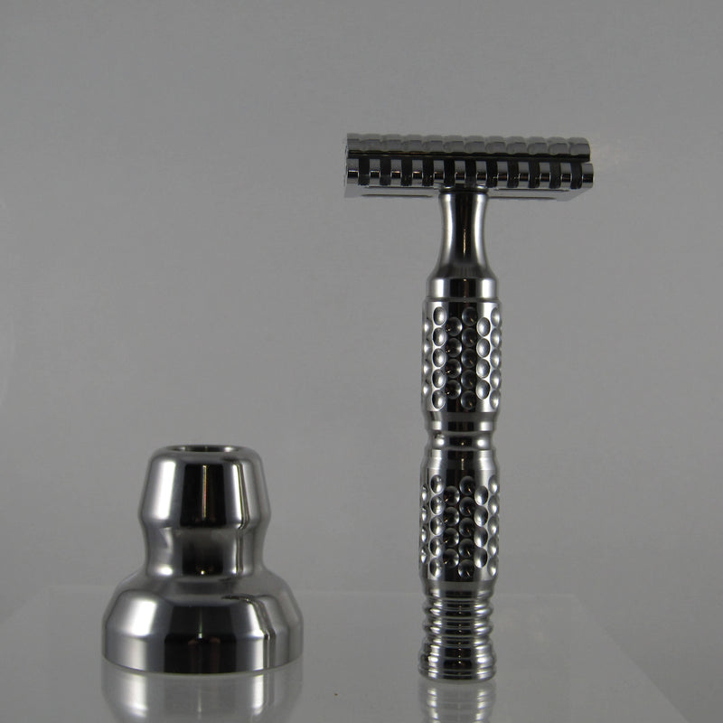 Polished Stainless Steel Safety Razor (0.68 Open Comb) with Stand - by Timeless Razors (Pre-Owned) Safety Razor Murphy & McNeil Pre-Owned Shaving 
