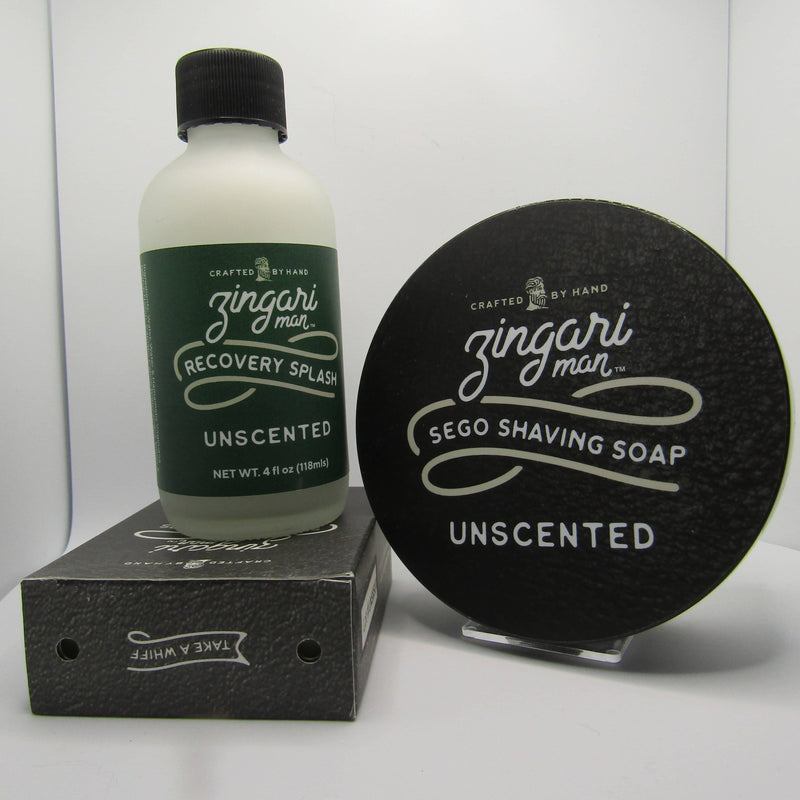 Unscented Sego Shaving Soap, Splash, and Bath Bar - by Zingari Man (Pre-Owned) Soap and Aftershave Bundle Murphy & McNeil Pre-Owned Shaving 