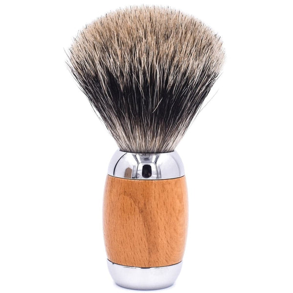 Beechwood & Chrome Handle Deluxe Pure Badger Shave Brush & Stand (TSBPB) - by Taconic Shave Shaving Brush Murphy and McNeil Store 
