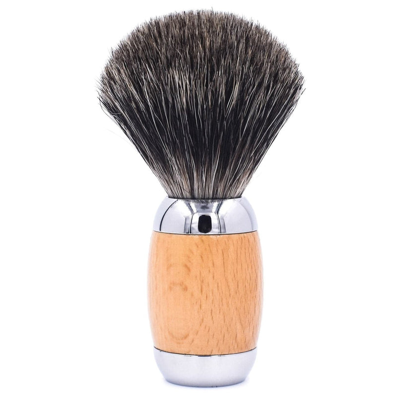 Beechwood & Chrome Handle Mixed Badger Shave Brush & Stand (TSBMB) - by Taconic Shave Shaving Brush Murphy and McNeil Store 
