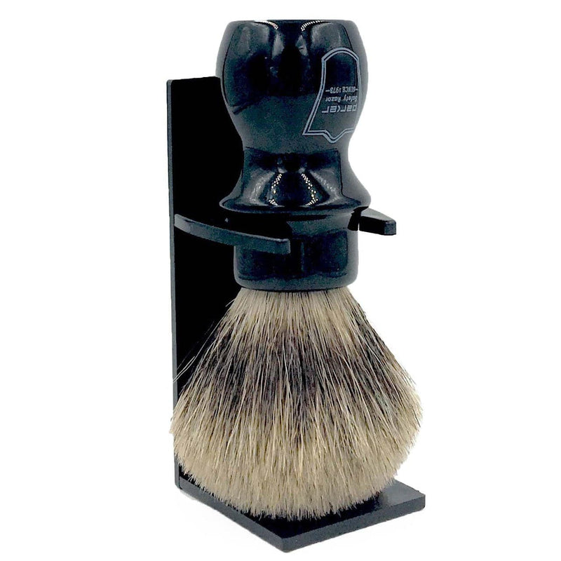 Black Handle Deluxe Pure Badger Long Handle Shave Brush & Stand (BMPB) - by Parker Shaving Brush Murphy and McNeil Store 