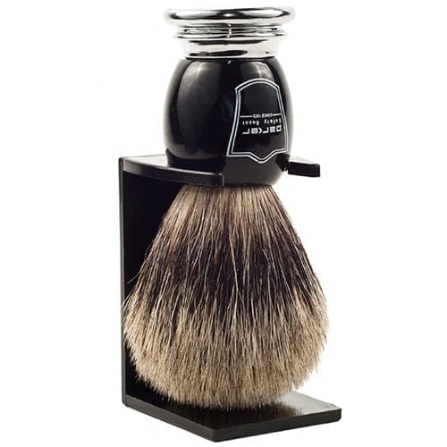 Black & Chrome Handle Pure Badger Shaving Brush and Stand (BCPB) - by Parker Shaving Brush Murphy and McNeil Store 