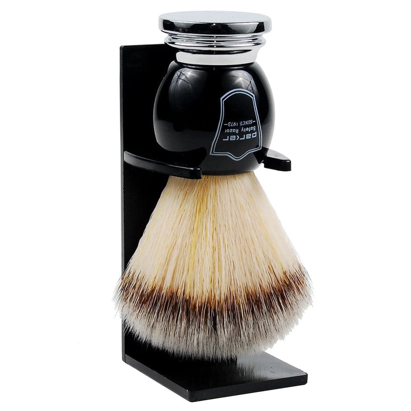 Black & Chrome Handle Synthetic Shaving Brush and Stand (BCSY) - by Parker Shaving Brush Murphy and McNeil Store 