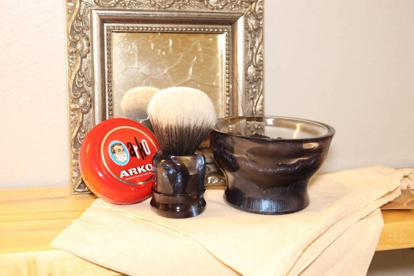 Shaving Brush and Bowl Set, Traditional Wet Shave, Care Package for Him, THICC BOI Ergonomic Design New Shaving Product Bundle KnotsAndFibers 