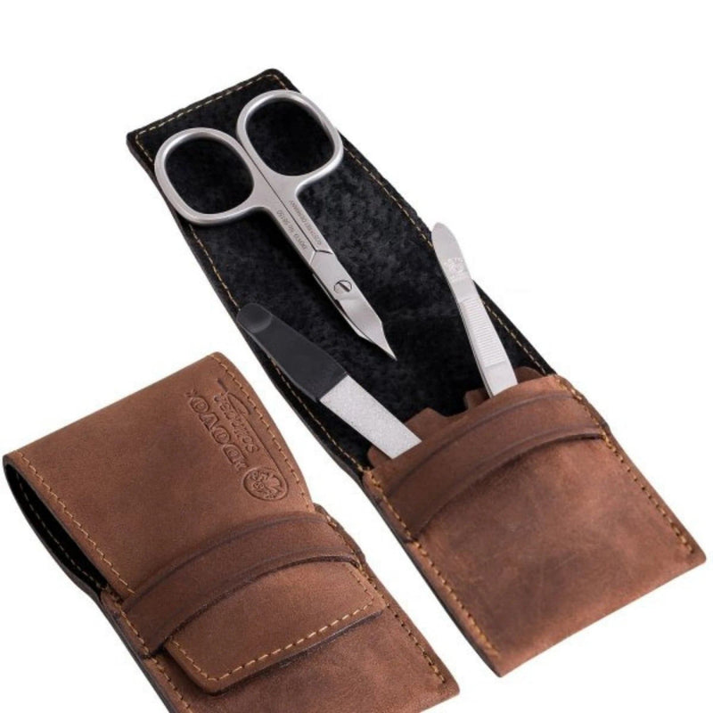 DOVO 3-Piece Manicure Set in Brown Leather Case Grooming Tools Murphy and McNeil Store 