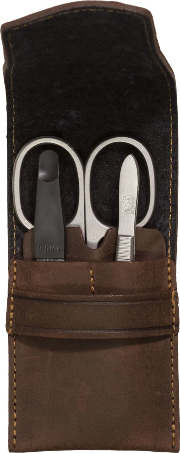 DOVO 3-Piece Manicure Set in Brown Leather Case Grooming Tools Murphy and McNeil Store 
