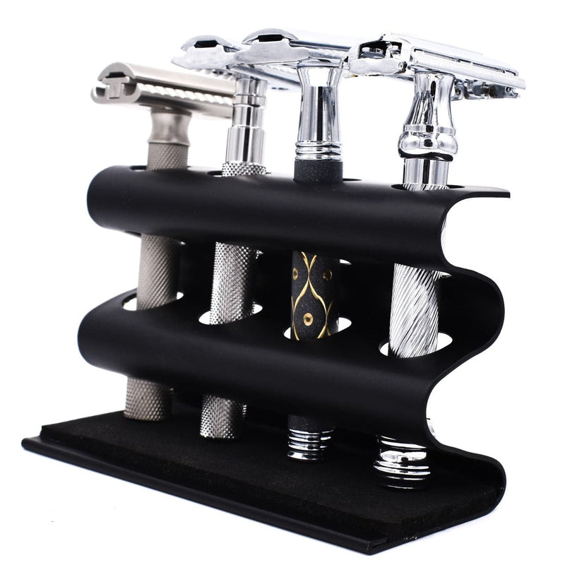 Deluxe Black Razor Stand - Holds 4 Double Edge Safety Razors (4RZR)