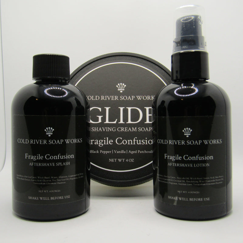 Fragile Confusion (Glide) Shaving Soap, Splash, and Lotion - by Cold River Soap Works (Pre-Owned) Soap and Aftershave Bundle Murphy & McNeil Pre-Owned Shaving 