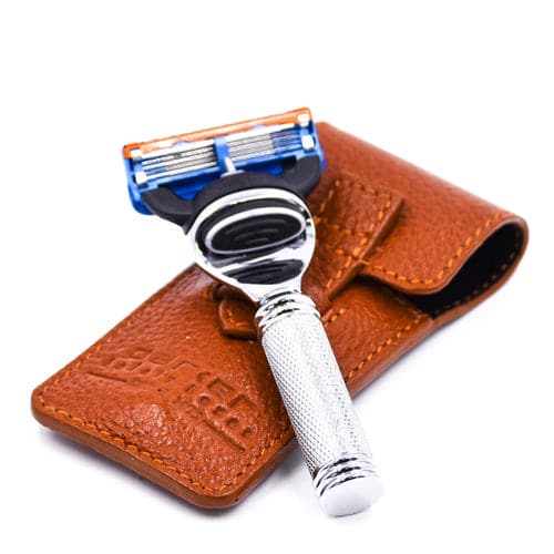 Fusion Compatible Travel Razor with Saddle Brown Leather Case (TRAVFUS) - by Parker Shaving Cartridge Razor Murphy and McNeil Store 