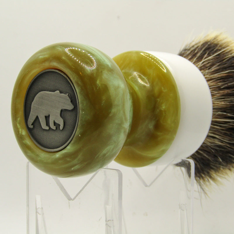 Green & White Shaving Brush (26mm Manchurian) - by Grizzly Bay Brushes (Pre-Owned) Shaving Brush Murphy & McNeil Pre-Owned Shaving 