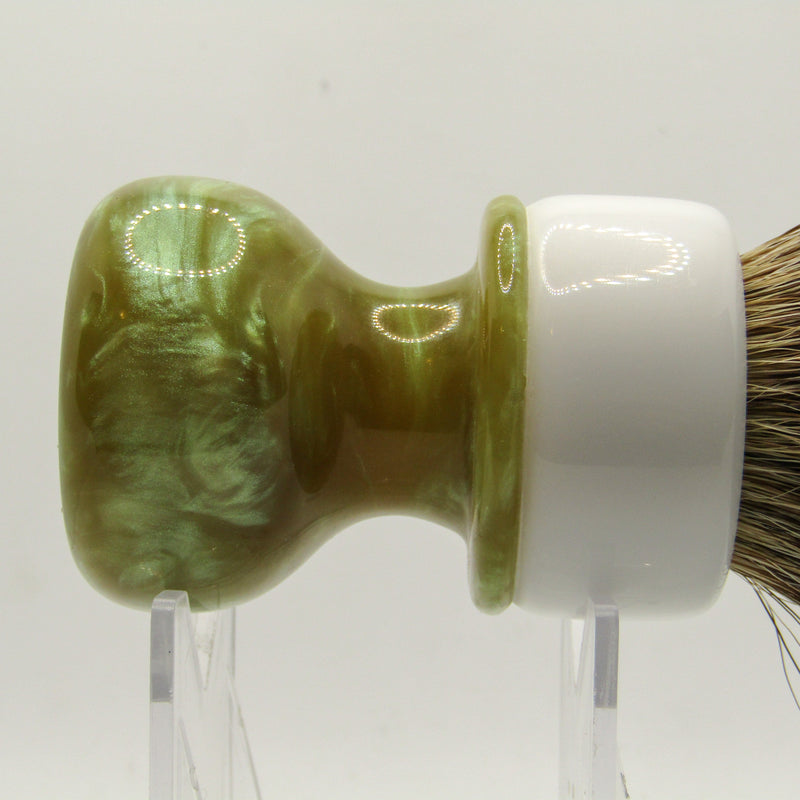 Green & White Shaving Brush (26mm Manchurian) - by Grizzly Bay Brushes (Pre-Owned) Shaving Brush Murphy & McNeil Pre-Owned Shaving 