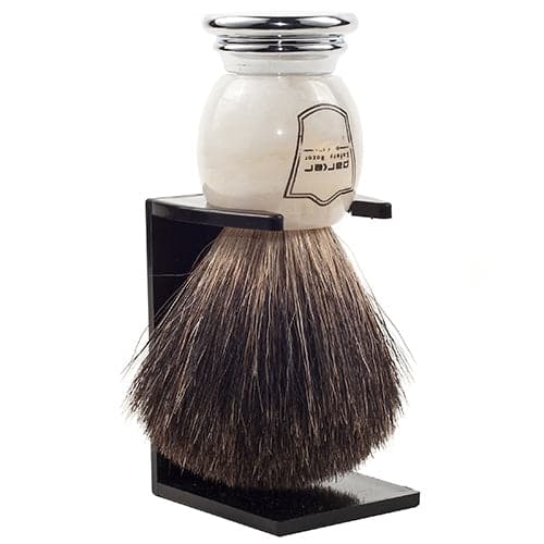 Ivory Marbled Handle Black Badger Shaving Brush and Stand (MIBB) - by Parker Shaving Brush Murphy and McNeil Store 