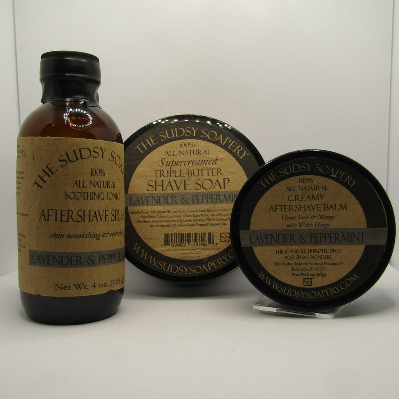 Lavender Peppermint (Triple Butter) Shaving Soap, Splash, and Balm - by Sudsy Soapery (Pre-Owned) Soap and Aftershave Bundle Murphy & McNeil Pre-Owned Shaving 