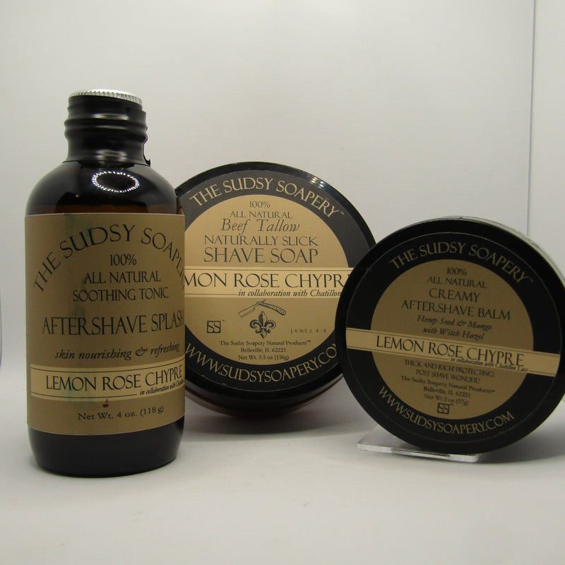 Lemon Rose Chypre (Tallow) Shaving Soap, Splash, and Balm - by Sudsy Soapery & Chatillon Lux (Pre-Owned) Soap and Aftershave Bundle Murphy & McNeil Pre-Owned Shaving 