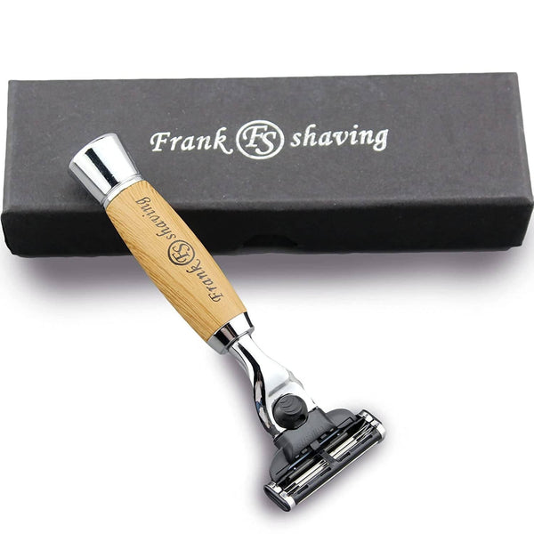 Frank FS shaving Manual Razor, 3 Blade Razor with Natural Bamboo Handle,Unisex Sustainable Razor Diamond Wood Grain Pattern Handle Shaving Razor Cartridge Razor Frank Shaving Handmade 