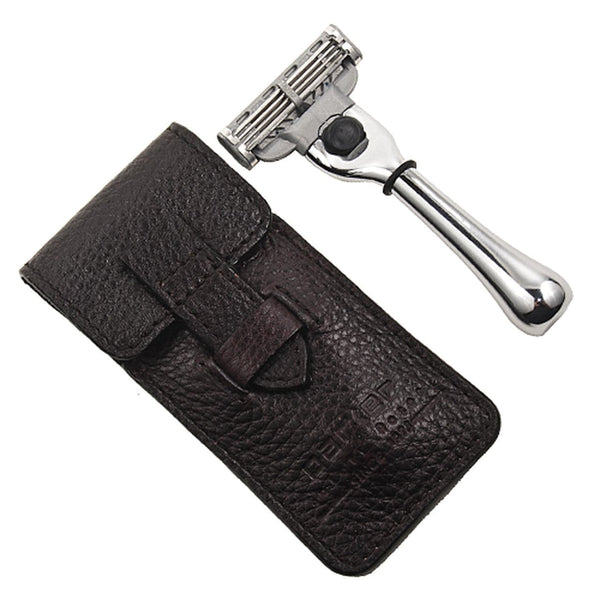 Mach 3 Compatible Travel Razor with Dark Brown Leather Case (TRAVM3) - by Parker Shaving Cartridge Razor Murphy and McNeil Store 