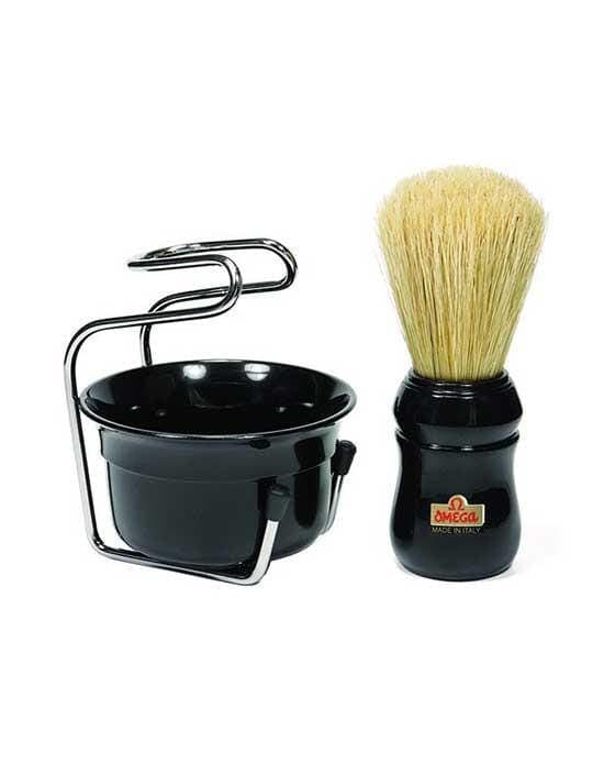 Omega Professional Boar Bristle Shaving Brush and Bowl Set, ABS Handle, Black Shaving Brush Murphy and McNeil Store 