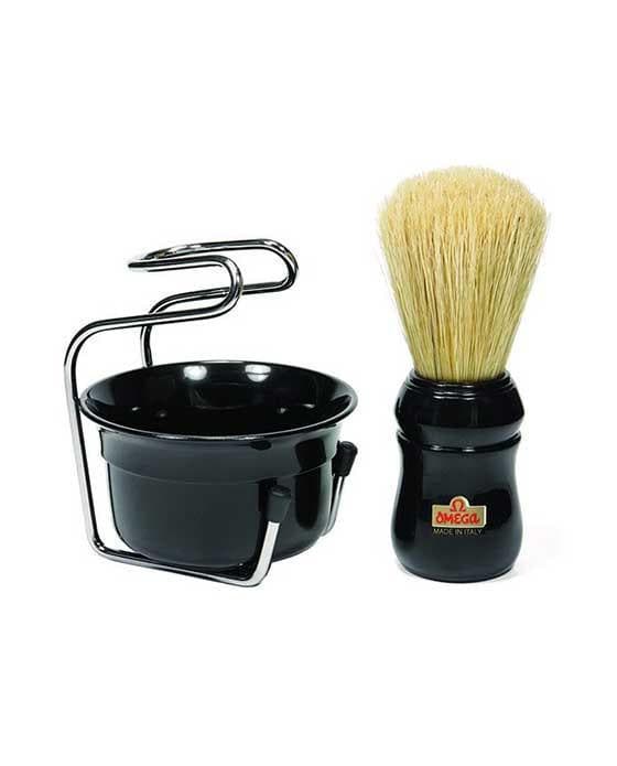 Omega Professional Brush Set includes Stand and Bowl - BLACK Shaving Brush Murphy and McNeil Store 