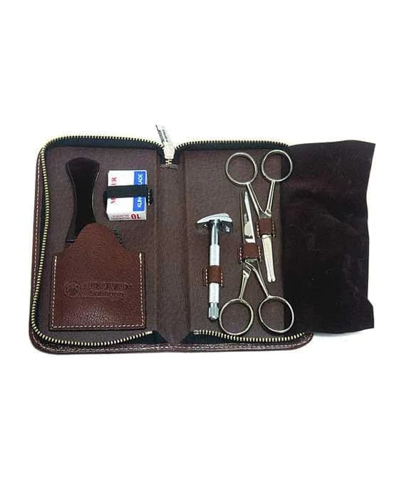 Premium 5 Piece Beard Grooming Set with Brown Water Buffalo Leather Case - by Dovo Grooming Tools Murphy and McNeil Store 