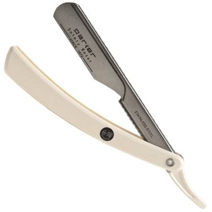Push Type White Handle Straight Barber Razor (PTW) - by Parker Shavette Murphy and McNeil Store 