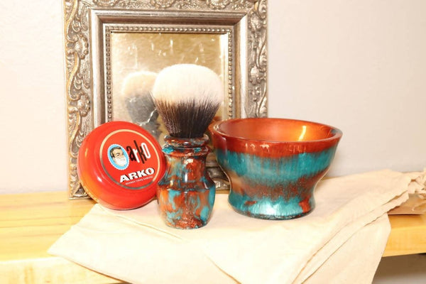 Shaving Brush and Bowl Set, Traditional Wet Shave, Care Package for Him, THICC BOI Ergonomic Design New Shaving Product Bundle KnotsAndFibers 