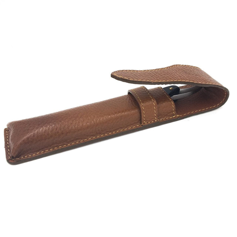 Saddle Brown Leather Straight Razor Travel Case (LPSTBRN) - by Parker Cases and Dopp Bags Murphy and McNeil Store 