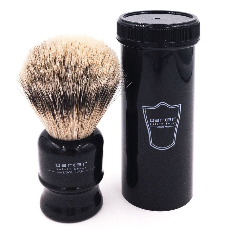 Travel Silvertip Badger Black Shave Brush with Case (TRAVBHST) - by Parker Shaving Brush Murphy and McNeil Store 