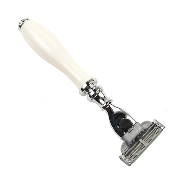 White Resin Handle Mach 3 Compatible Razor (111W-M3) - by Parker Shaving Cartridge Razor Murphy and McNeil Store 