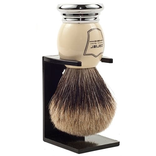 White and Chrome Handle Best Badger Shaving Brush and Stand (WCPB) - by Parker Shaving Brush Murphy and McNeil Store 