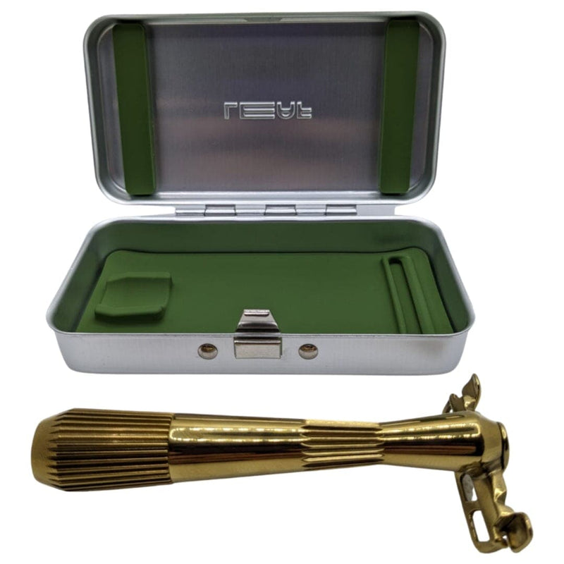 The Twig Single Edge Safety Razor (Gold), Stand, and Travel Case - by Leaf (Pre-Owned) Safety Razor Murphy & McNeil Pre-Owned Shaving 