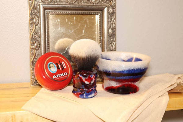 Shaving Brush and Bowl Set, Traditional Wet Shave, Care Package for Him, THICC BOI Ergonomic Design New Shaving Product Bundle KnotsAndFibers 