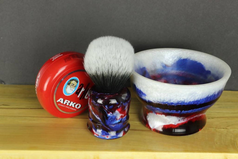 Shaving Brush and Bowl Set, Traditional Wet Shave, Care Package for Him, THICC BOI Ergonomic Design New Shaving Product Bundle KnotsAndFibers 